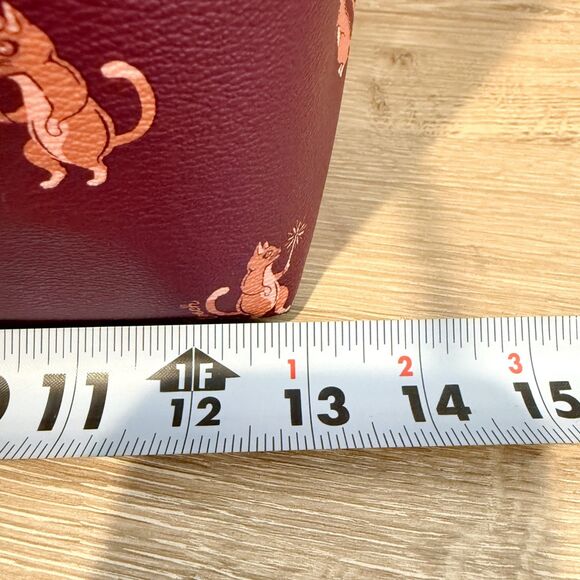 Coach Reversible City Tote Party Cat Print Maroon Berry Canvas Large Classic - Picture 14 of 16